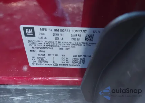 2021 Chevrolet Trailblazer Fwd Lt z USA, uszkodzony, nr VIN KL79MPS26MB143948